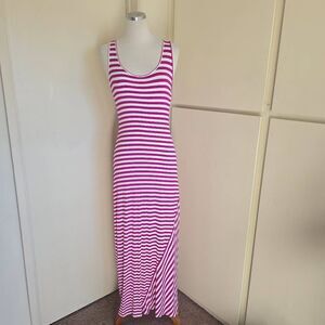 Calvin Klein Pink/White Stripe Full Length Tank  Long Maxi Dress, NWT, Sz. 4